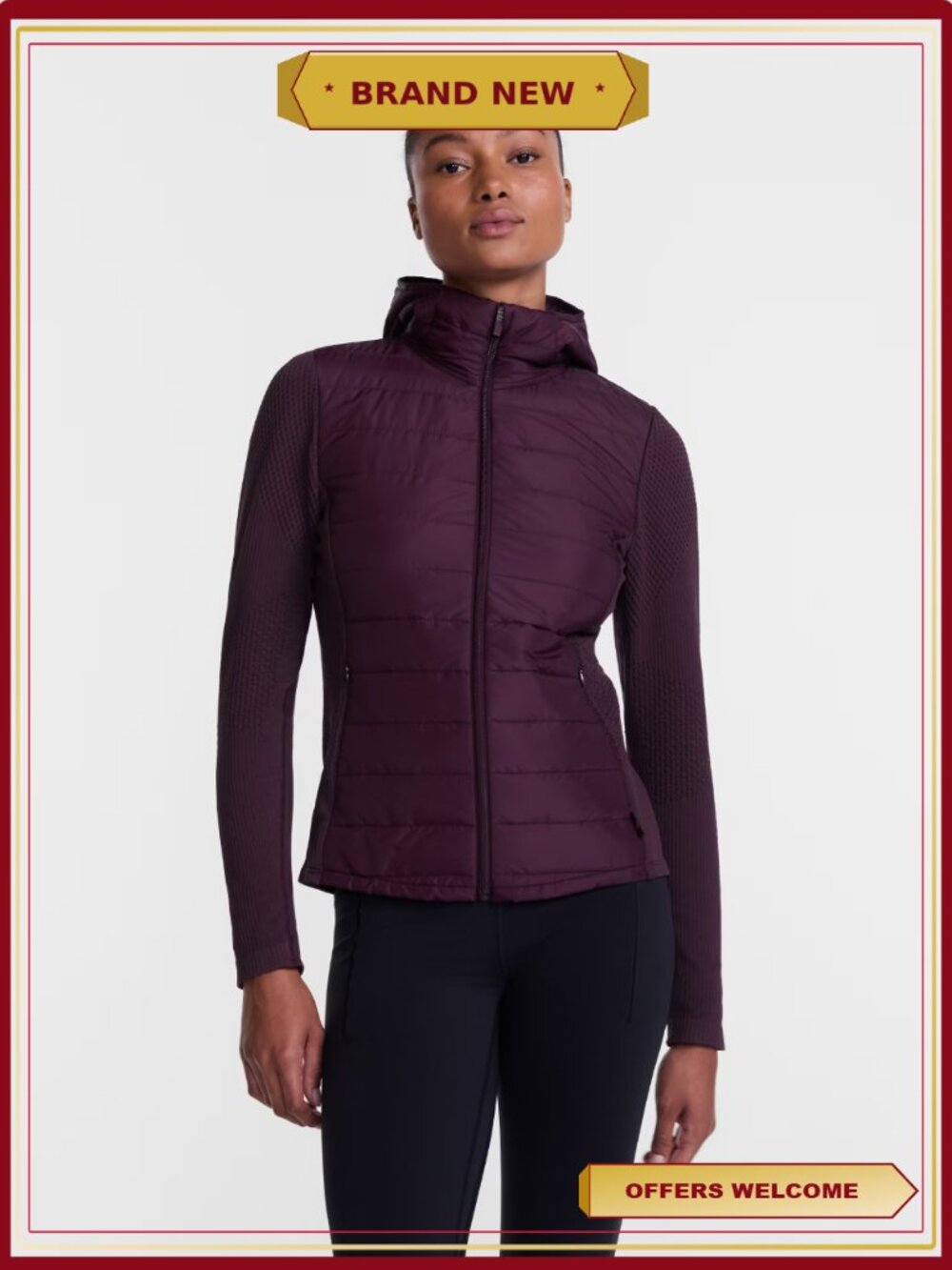 Seamless Quilted Mid-Length Jacket 4-Way Stretch Hidden Zip Pockets Lightweight